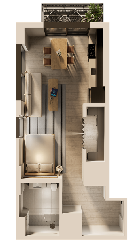 A modern bathroom with a shower, toilet, and sink.